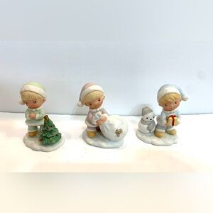 Homco Vintage 3 Figurines Santa's Helpers 5613 Boy Children